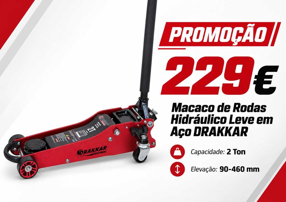 Macaco de Rodas Hidráulico Leve em Alumínio e Aço DRAKKAR 2T 90-460 mm