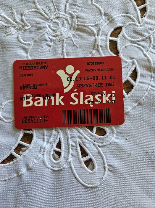 Stary bilet miesięczny MPK Kraków 2000 r.