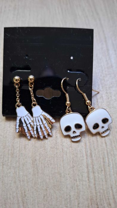 Halloween kolczyki czaszka, ręce kościotrupa