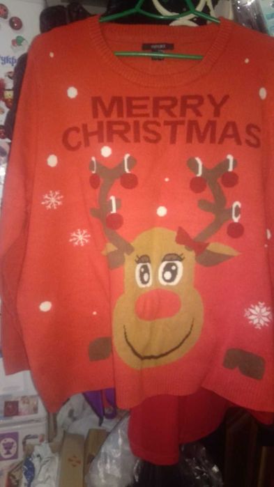 женский красный свитер пуловер новый год Merry Christmas 54-56 3xl