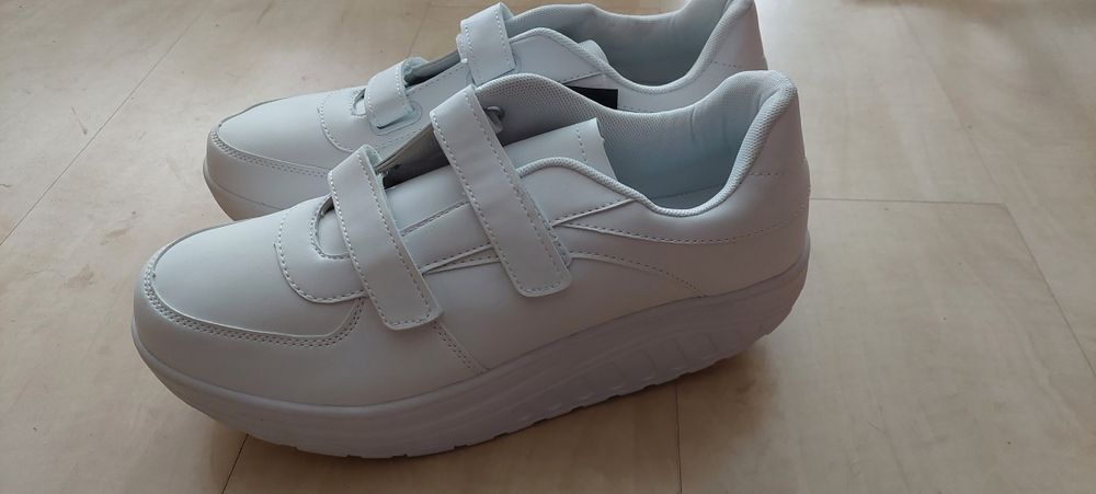 Buty białe unisex - Flagowe wysoka koturna