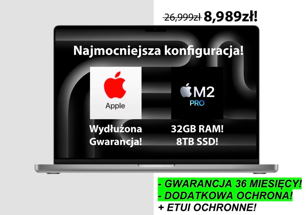 NOWY NAJMOCNIEJSZY! Apple MacBook Pro 14 M2 Pro 32GB RAM 8TB SSD +Dodatki CARE+ GW-3LATA! FV23%