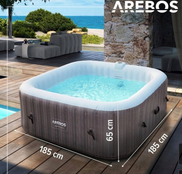 Nadmuchiwane jacuzzi, 185 x 185 cm, 910 litrów, do 6 osób, szary