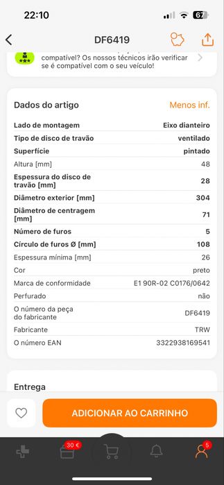 2 Discos de travão TRW PRETO Opel Citroen Peugeot (NOVO)