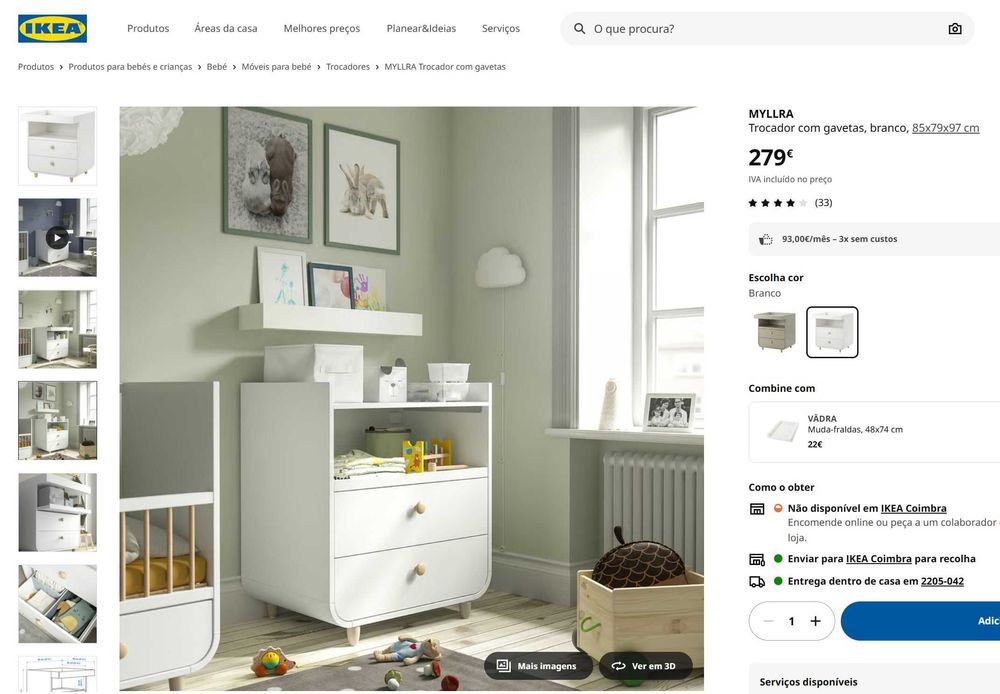 Trocador IKEA MYLLRA com gavetas – Branco