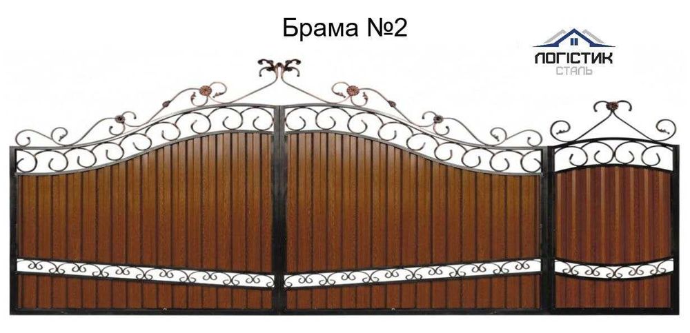 Брама розпашна з хвірткою Стандарт №2 Ворота розпашні Калітка