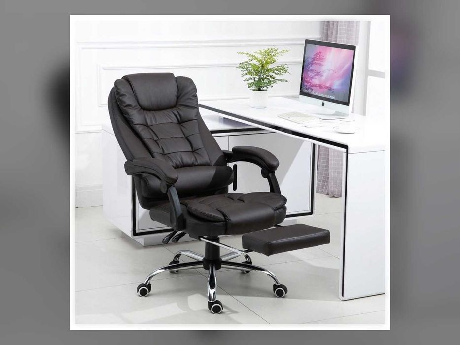 Nowy Fotel Biurowy Obrotowy Z Podnóżkiem Ekoskóra Ergonomiczny