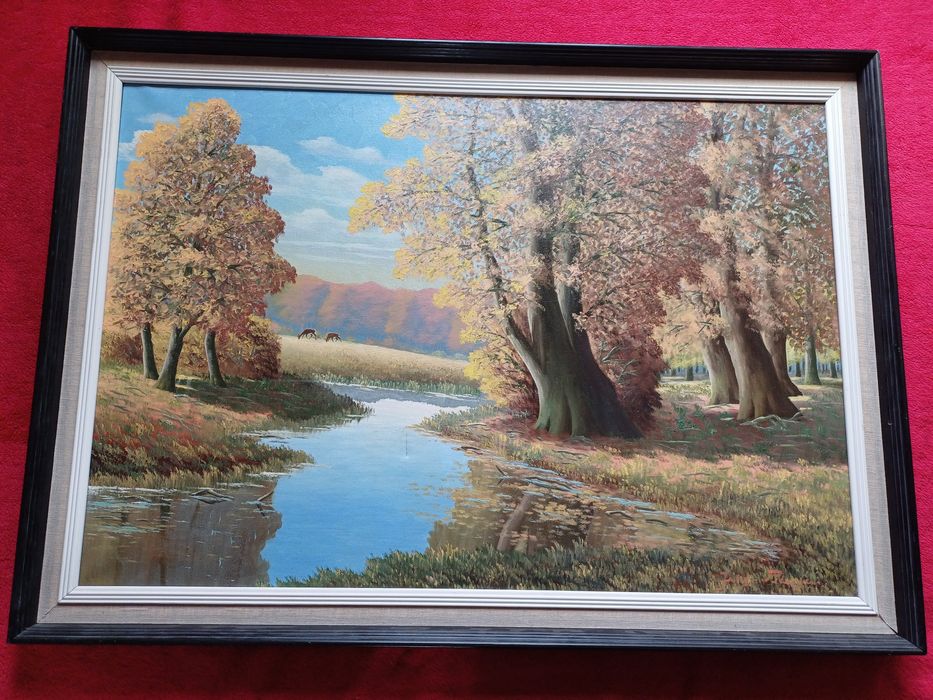 Stary obraz na płótnie sygnowany sarny