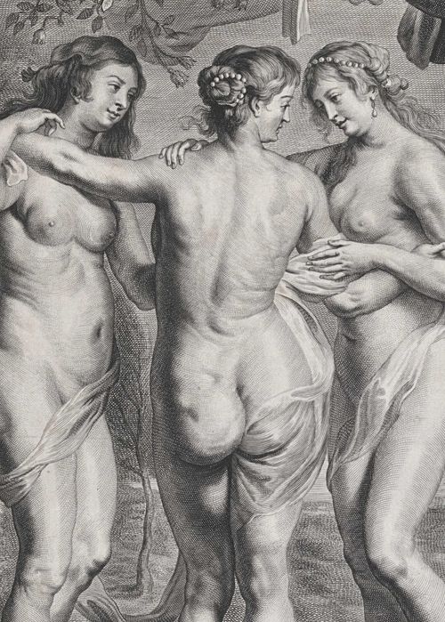 Miedzioryt z 1630 - 1674 rok, "Trzy Gracje", wymiar 38cm x 53cm