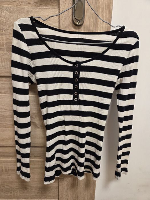 Longsleeve bluzka na długi rękaw w biało czarne paski