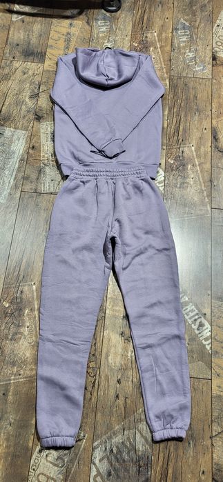 Fioletowy liliowy dres damski bawełna premium ocieplany kaptur S