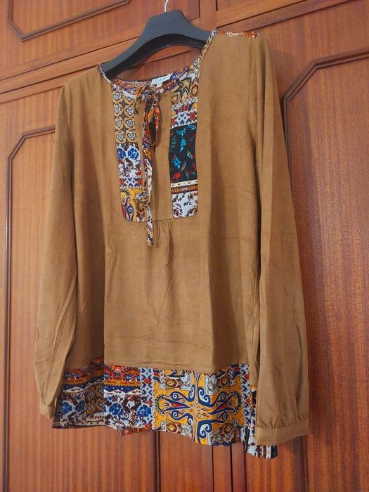 Blusa de manga comprida tipo camurça