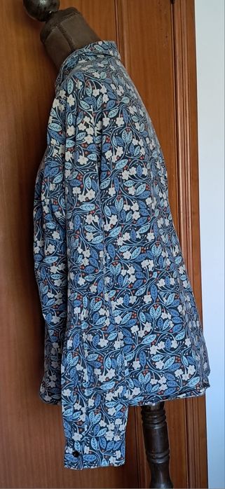 Camisa / Blusa de Botões Md'M 100% Algodão (Tam. 42 / XL) – Floral Azul