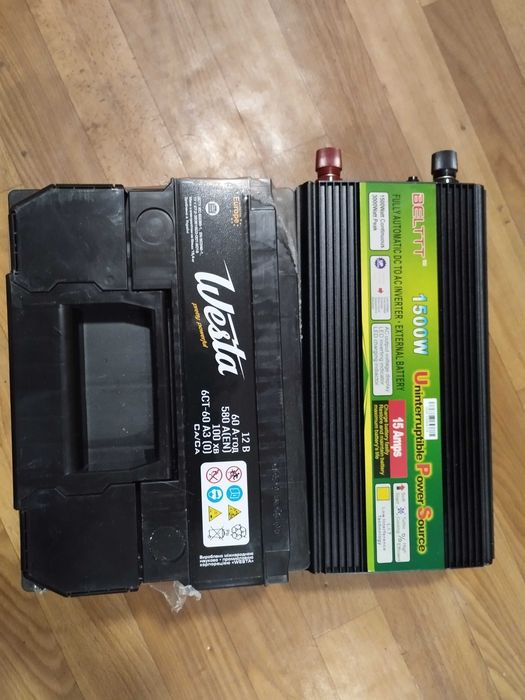 Инвертор Bellt 1500Вт с функцией зарядки + ак. Веста 12В, 60А. Новое.