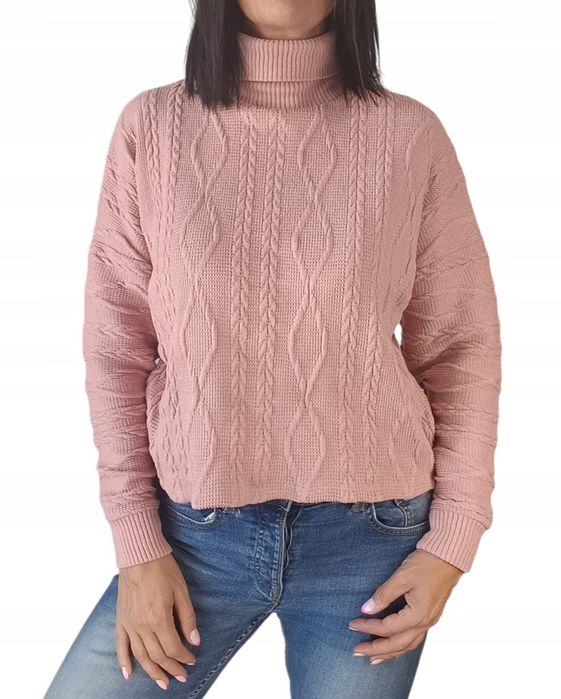 F&F pastelowy różowy szeroki sweter GOLF r. 36