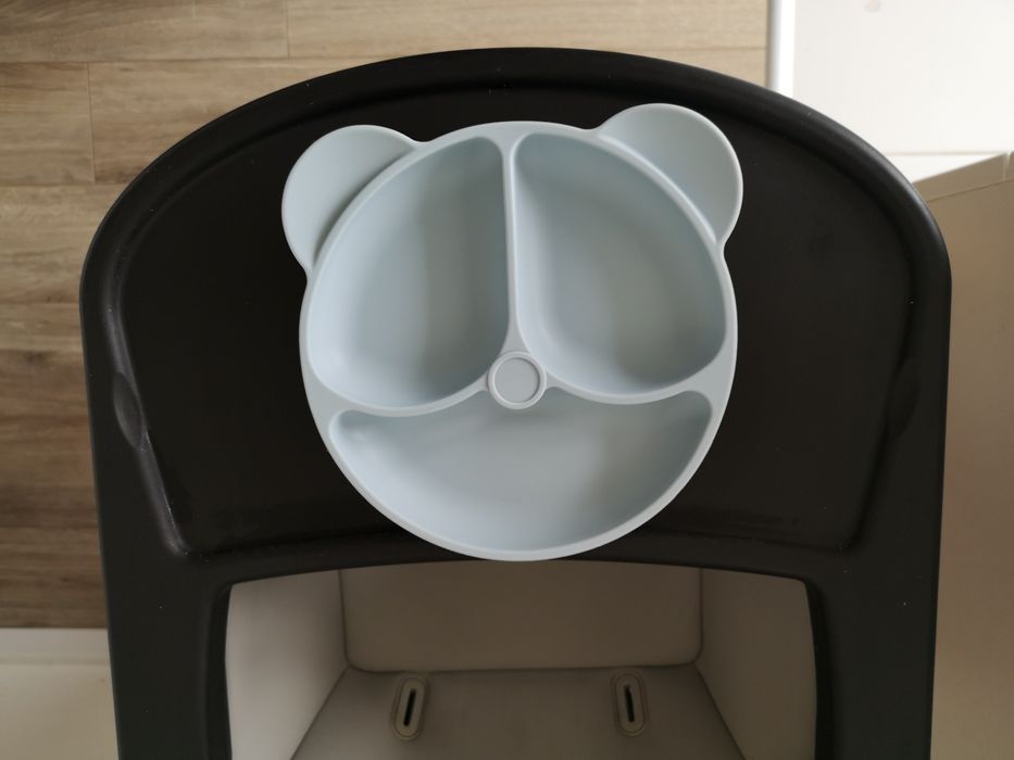 NOWY Talerzyk silikonowy z przyssawką podziałką BLW szary miś