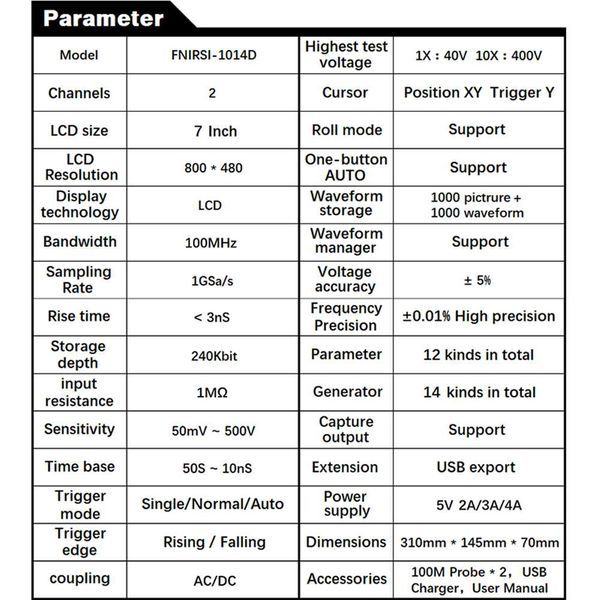 Осцилограф FNIRSI 1014D (2 канали, 100 МГц) вбудований генератор
