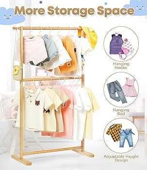 Bambusowy stojak na ubrania dla dzieci z dwoma biegunami