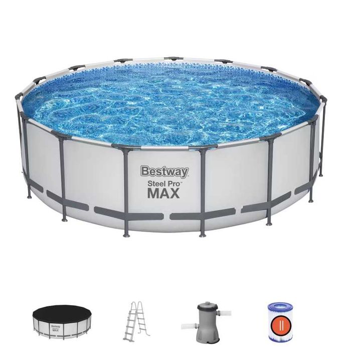 Piscina desmontável Bestway Steel Pro Max 4,57x1,22m c/ bomba, filtro, escada e cobertura