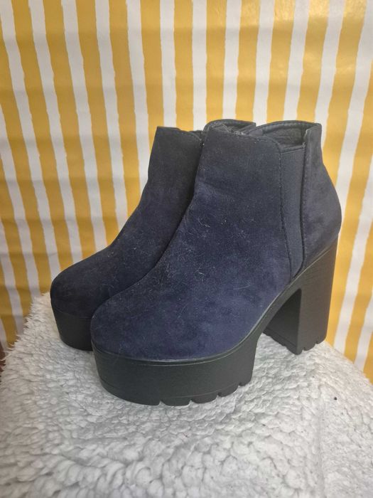 Botins plataforma salto largo azul marinho FCL Fashion tamanho 36
