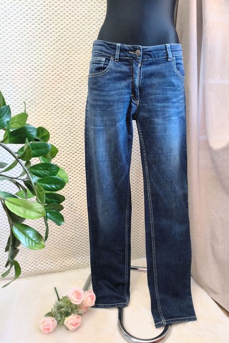 Granatowe samskie spodnie jeansowe proste wysoki stan r. XL 42