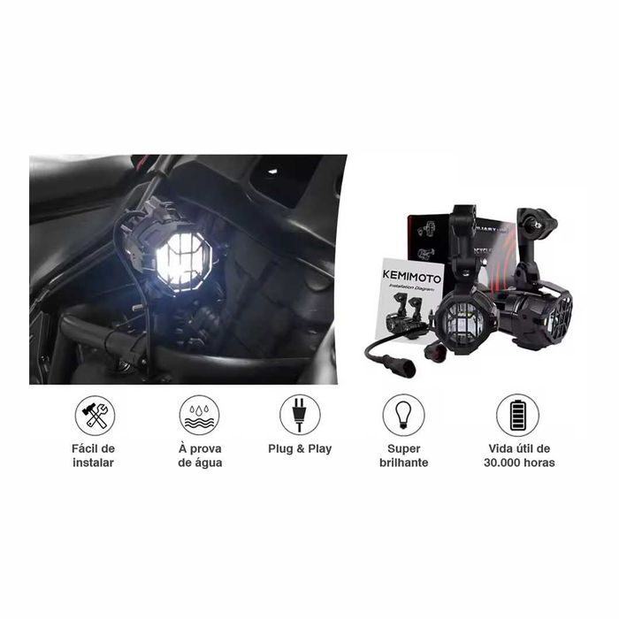 Faróis auxiliares homologados E9 - 40W LED para moto