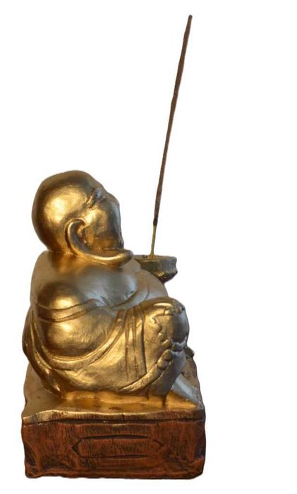 Estatueta buda hotei san, em pó de pedra