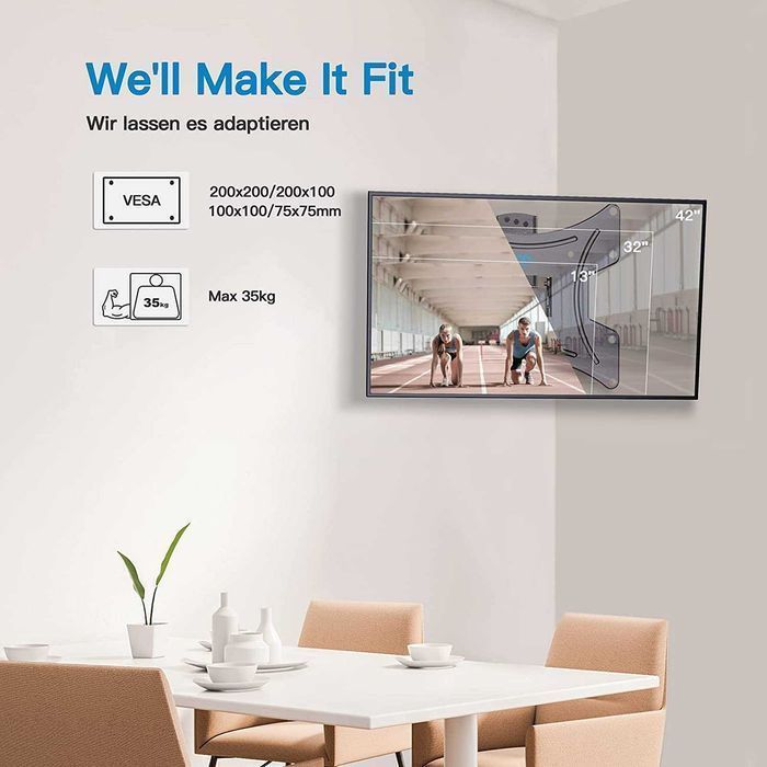 Para TV 13”-42”, Suporte de parede girar, inclinar, VESA 200 x 200 mm