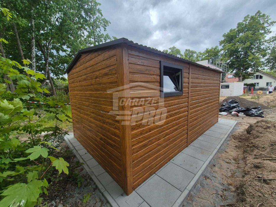 Garaż blaszany 3x4m Brama okno drewnopodobny  Dach dwuspadowy GP580