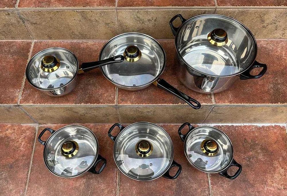 Набір каструль 6 в 1 Набор кастрюль - 12 предметів з нержавіючої сталі