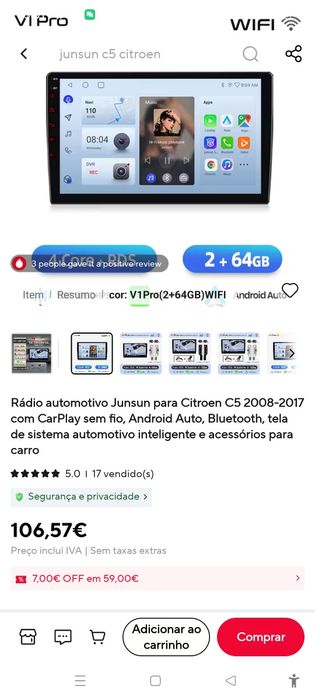 Tela Android auto para Citroen C5