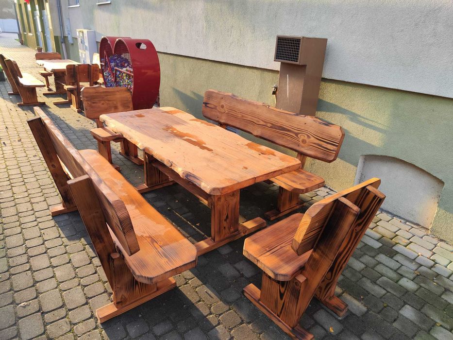 Meble ogrodowe DREWNIANE góralskie DO OGRODU biesiadne LITE DREWNO +
