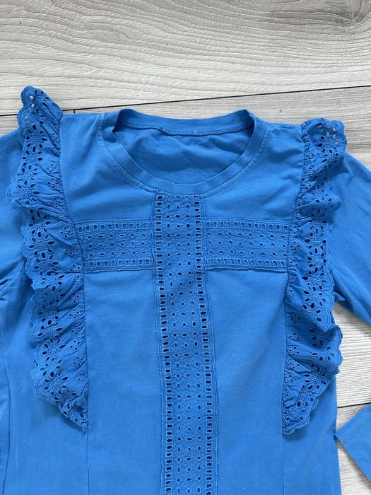 Zara niebieska bluzka dlugi rekaw indigo S/M zaboty koronka