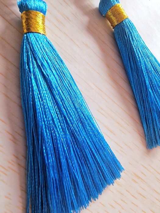 Conjunto Pendentes 2 Borlas Nó Chinês Azul Tassel