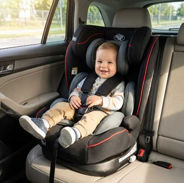 Fotelik Samochodowy 9-36 Kg 76-150 CM Czarny Dla Dziecka + Pojemnik