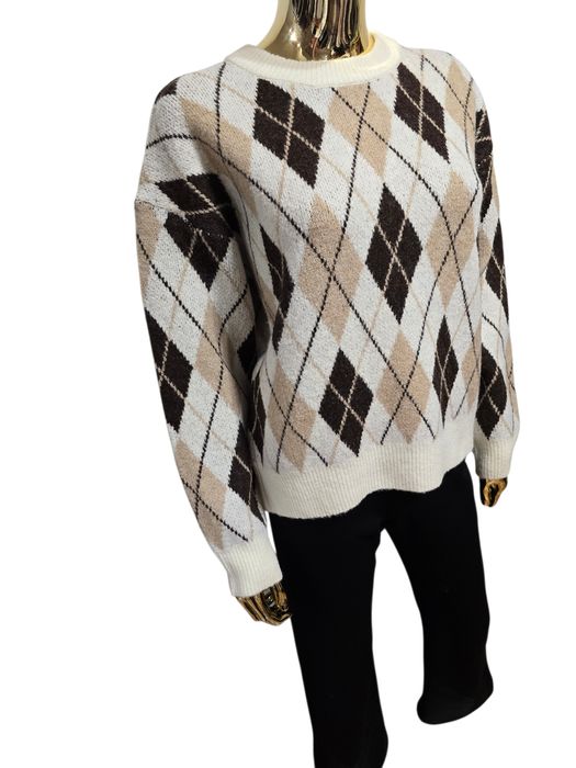 Sweter damski COZY ARGYLE kremowy w romby rozmiar uniwersalny Moocci