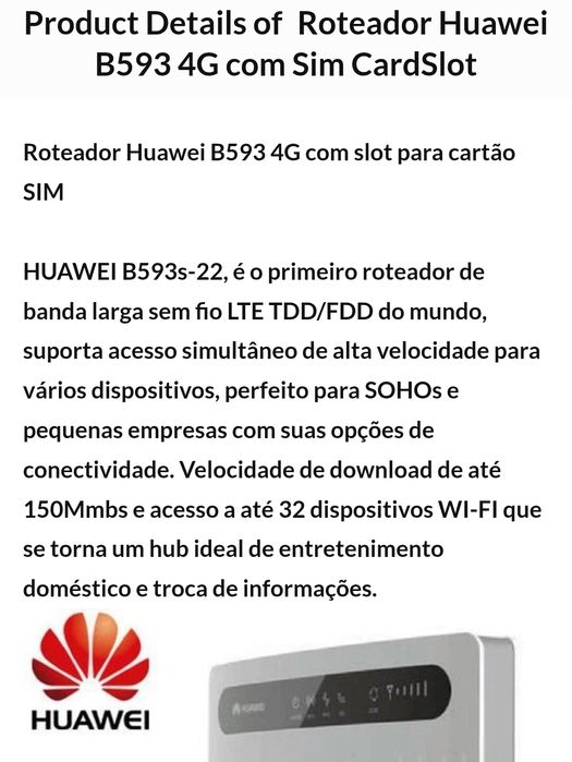 Router Huawei com slot cartão SIM