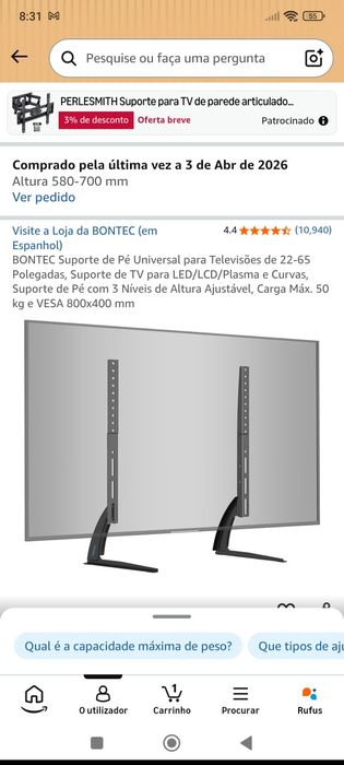 Pés universais para TV