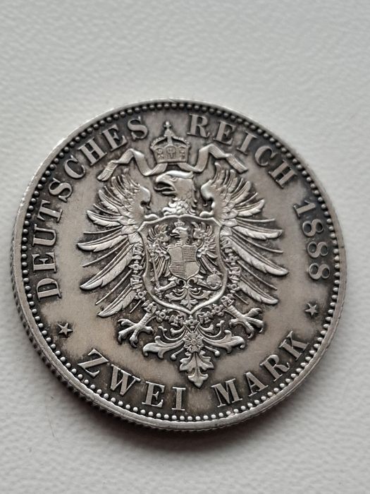 Piękne 2 Marki 1888 A Prusy  Srebro, Fryderyk III Oryginał Rzadka