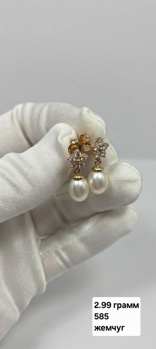 Золотые серьги хризопраз 583 ссср,585 проба жемчуг