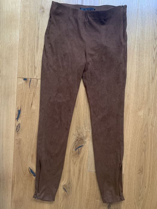 Brązowe spodnie z zamkami Zara rozmiar S