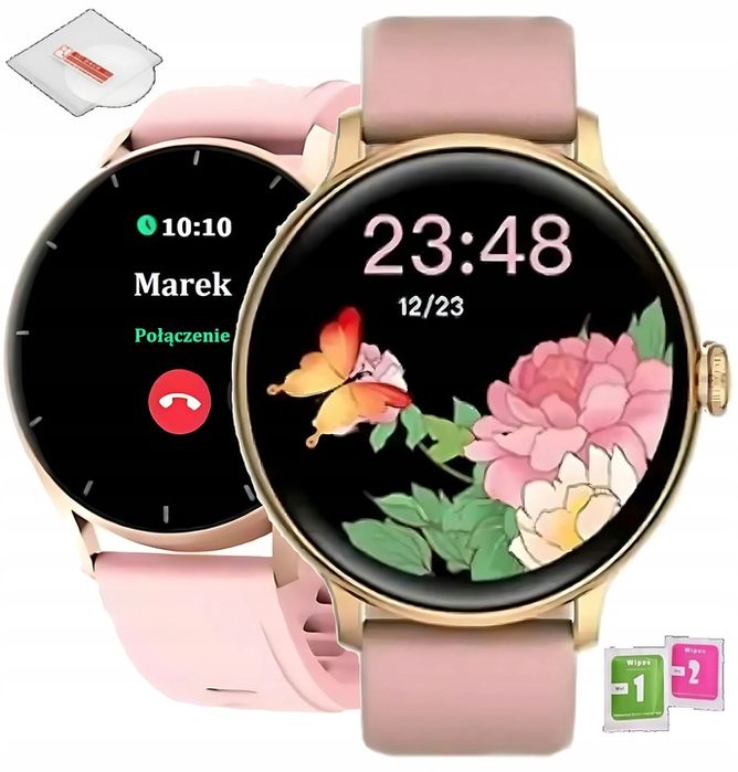 Zegarek Smartwatch Sportowy Rozmowy Damski Polskie Menu Złoty