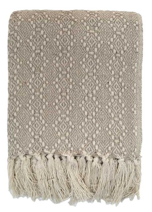 Narzuta Liv 100% bawełna 200x220 kapa dwustronna boho frędzle beżowa