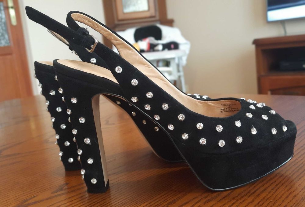 Sandały obcas koturn kamienie Zara r.38. Andrzejki Sylwester