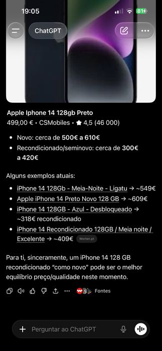 Iphone 14 128gb bateria 87%, nao tem riscos/ pelicula de silicone no ecra