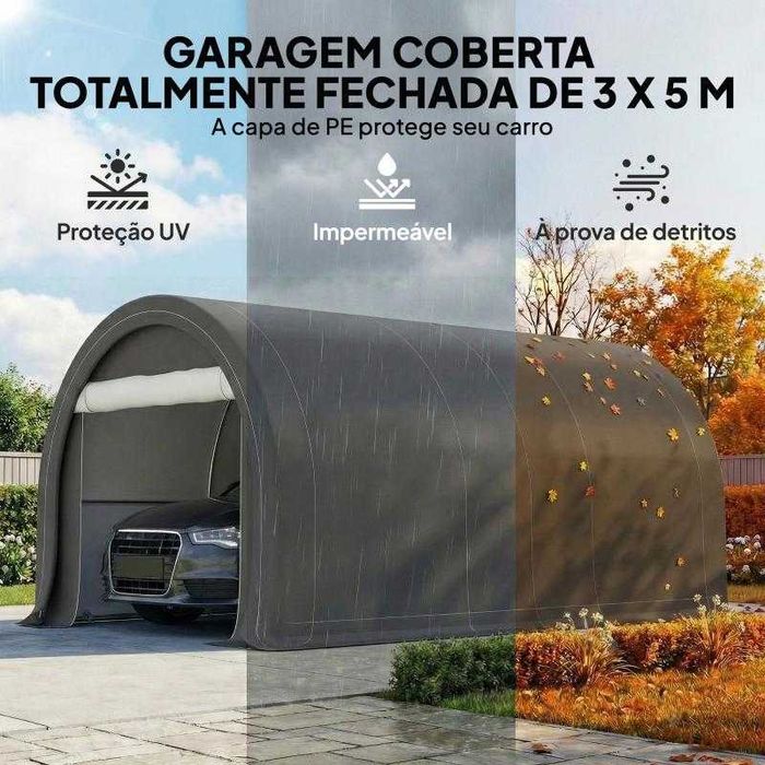 Tenda Garagem Portátil 3x5 m – Cinzenta