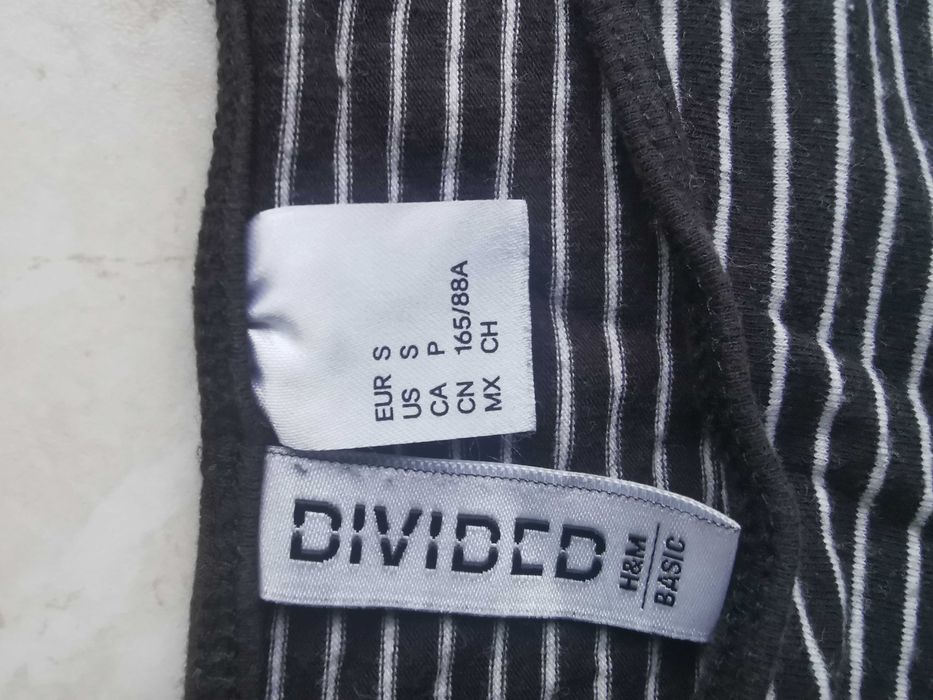 Koszulka top damski dziewczęcy czarny w białe paski, H&M, rozmiar S