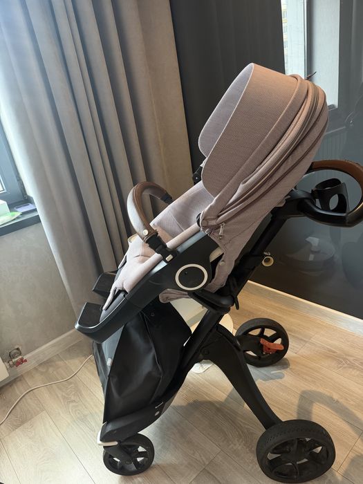 Коляска Stokke Xplory V6 (прогулянка), кол. бузковий (Brushed Lilac) з коричневою ручкою + сумка