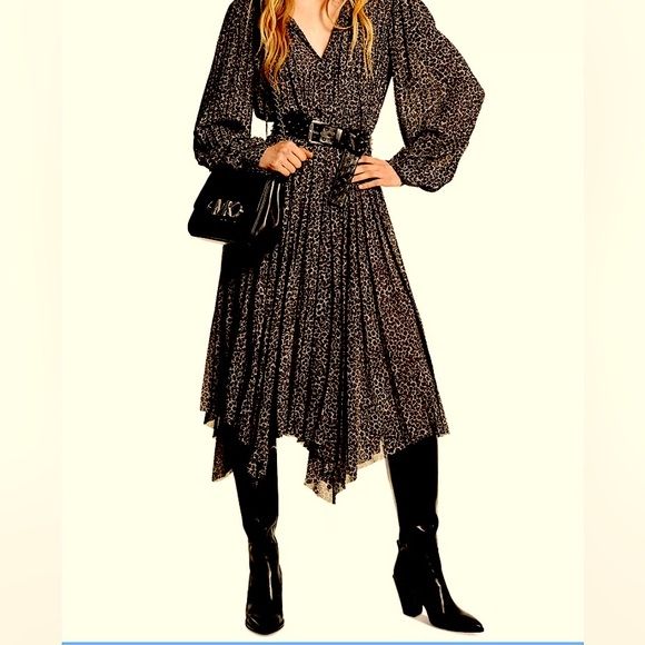 Vestido Michael Michael Kors Savannah Pleated Leopard Print Dress