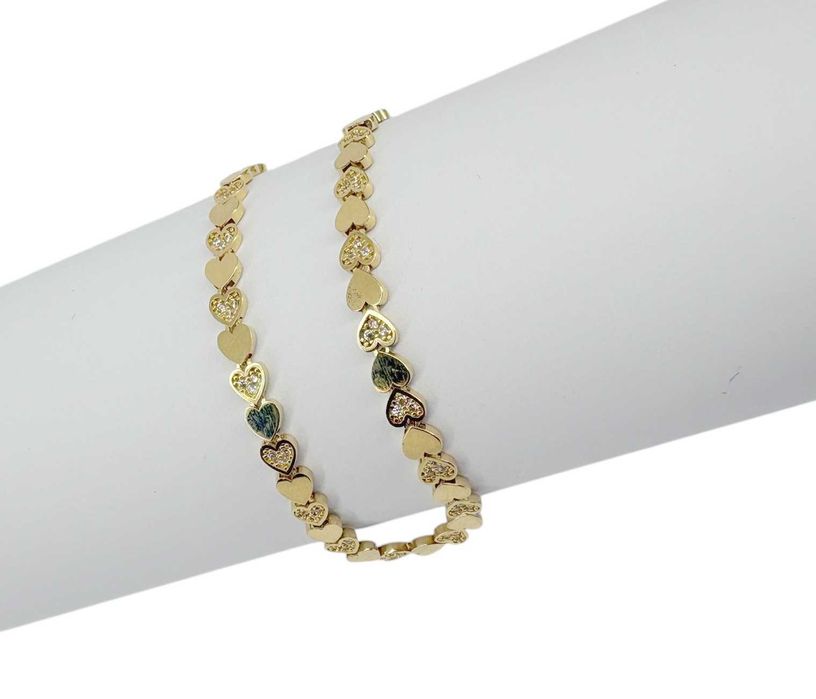 Piękna złota bransoletka serca 4,41G 585 DŁ.19CM